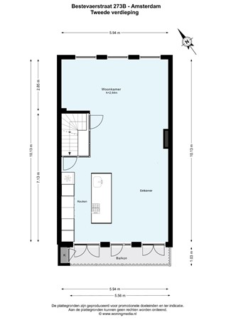 Plattegrond - Bestevâerstraat 273B, 1055 TP Amsterdam - Bestevaerstraat 273B - Amsterdam - Tweede verdieping - 2D.jpeg